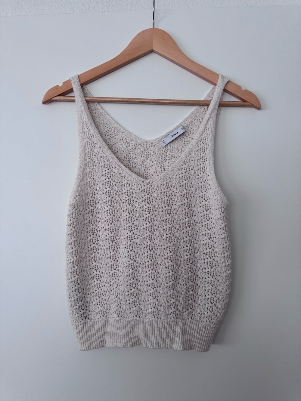 Mango Cream Open-Knit V-Neck Tank